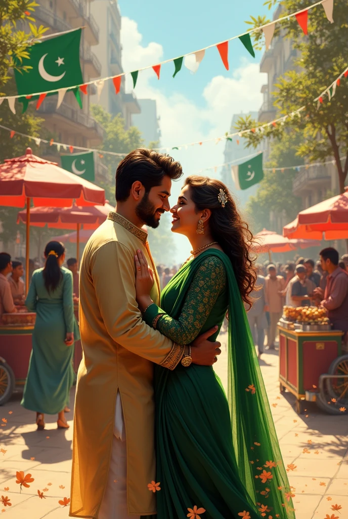 A cupal celebrating Pakistan independence day full picture