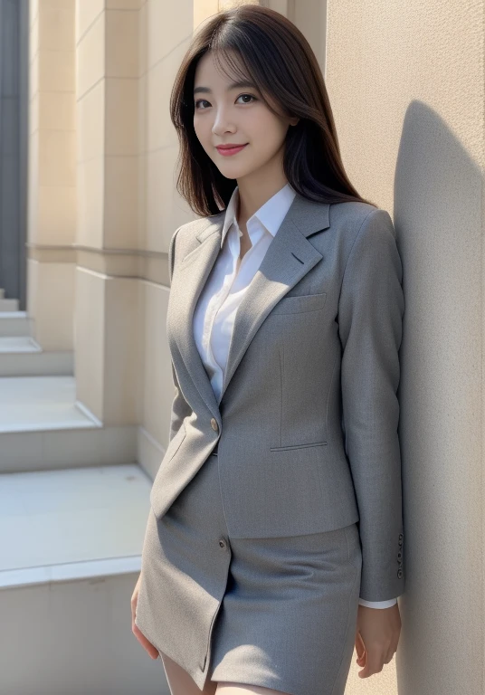 (Highly detailed CG Unity 8K wallpapers, Highest quality, Very detailed, ((Perfect beauty)), Looking at the camera:1.2, The light shines on your face:1.5, Gray background, Professional Lighting), Upper Body, 20-year-old Japanese female paralegal. (Skirt Lift), ((Skirt Lift by myself)),dark, Back to practical style; Oval face and well-defined eyebrows, Intelligent almond-shaped eyes, Straight nose, and a gentle tone. Outfit includes a tailored blazer, Crisp white shirt, discreet pendant necklace, It symbolizes her efficient and focused personality., front, Mid Shot, smile, mini skirt, pantyhose, High heels, Perfect beauty, president'secretary, I can see your pants, ((Open cafe in the business district)), sitting and having coffee、(Skirt Lift), ((Skirt Lift by myself)),