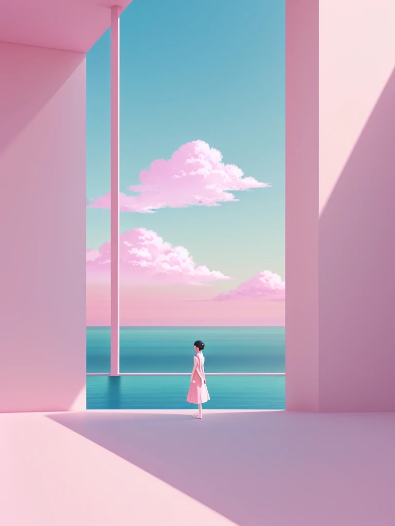 a pink vertical line at the center of the frame, minimalist,pink pastel anime background, smooth, scenery,elegant,calming,tranquil,serene