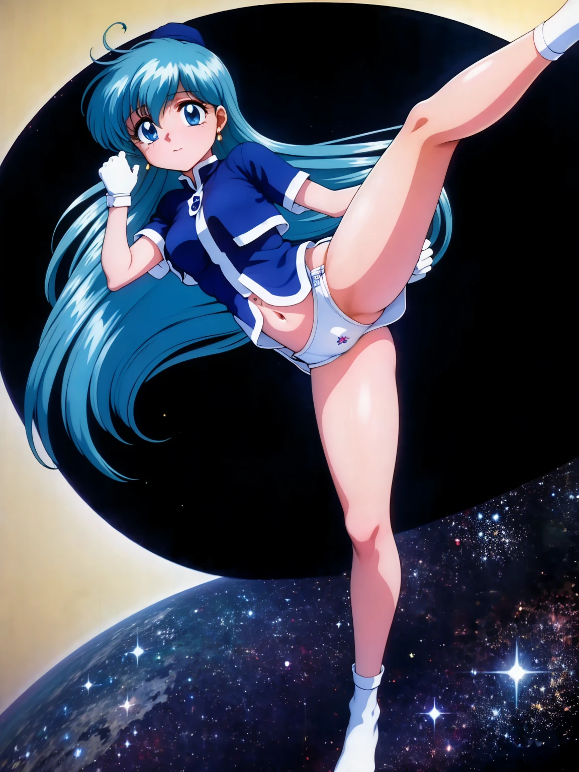 (masterpiece, Highest quality:1.2), Tiangong Gui, 1 girl, Lonely, Subtle blue hair color, mini skirt, knees up, white panties, pov