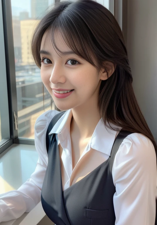 (Highly detailed CG Unity 8K wallpapers, Highest quality, Very detailed, Looking at the camera:1.2, The light shines on your face:1.5, Gray background, Professional Lighting), Upper Body, 20-year-old Japanese female paralegal. Hair length is medium, dark, Back to practical style; Oval face and well-defined eyebrows, Intelligent almond-shaped eyes, Straight nose, and a gentle tone. Outfit includes a tailored blazer, Crisp white shirt, discreet pendant necklace, It symbolizes her efficient and focused personality., front, Mid Shot, smile, mini skirt, pantyhose, High heels, Perfect beauty, office worker, ((Perfect beauty)), Slim legs、