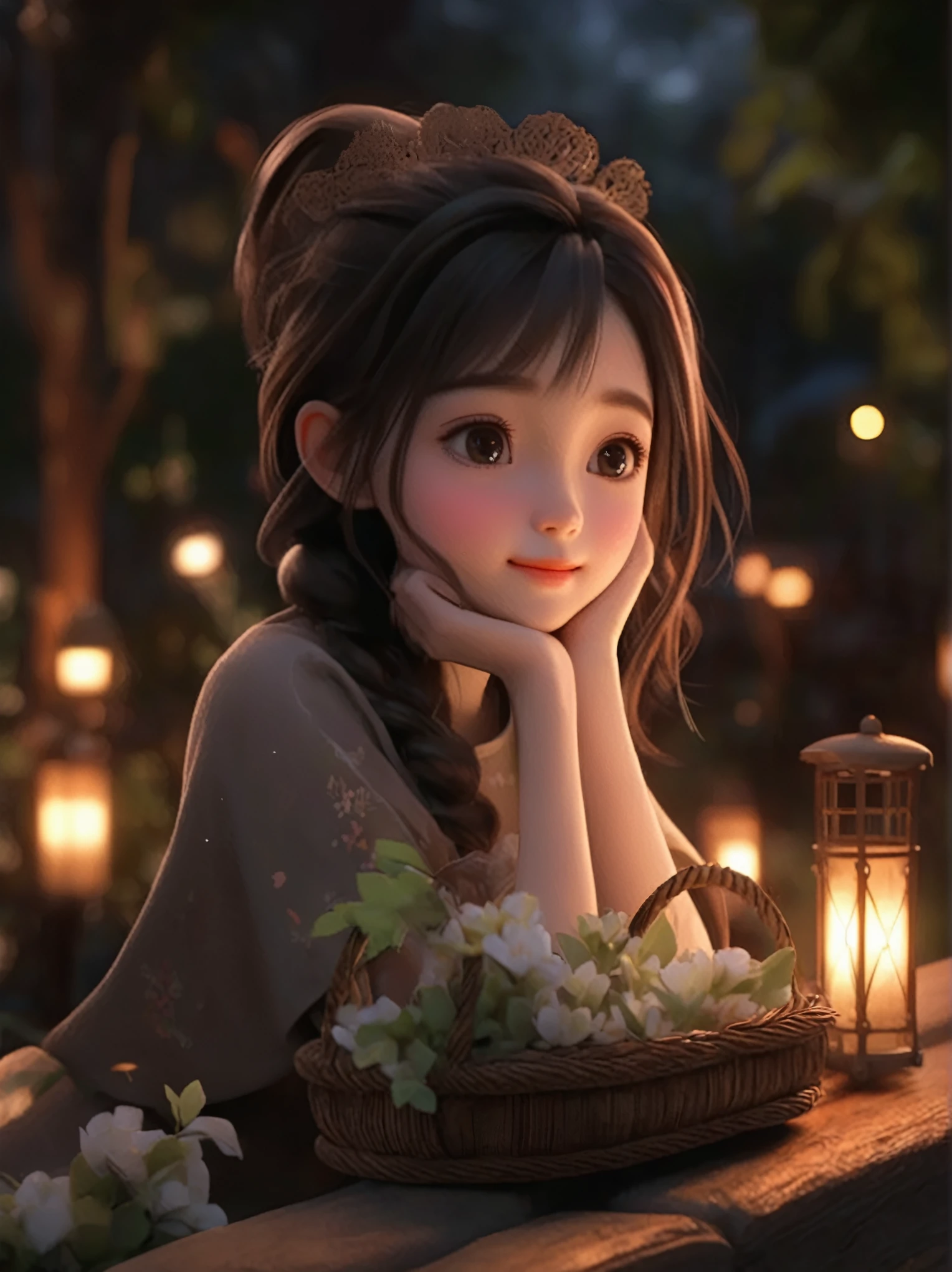 Close-up:A girl sits on a bench,Holding a cup of coffee, Lovely and detailed digital art, Cute numbers艺术, Cute 3d rendering, Soft portrait shots 8 k, Cute cartoon characters, 8K)), Lovely portrait, Cute numbers, Lovely characters, Beautiful soft lighting, Popular on cgstation, 8K artgerm bokeh