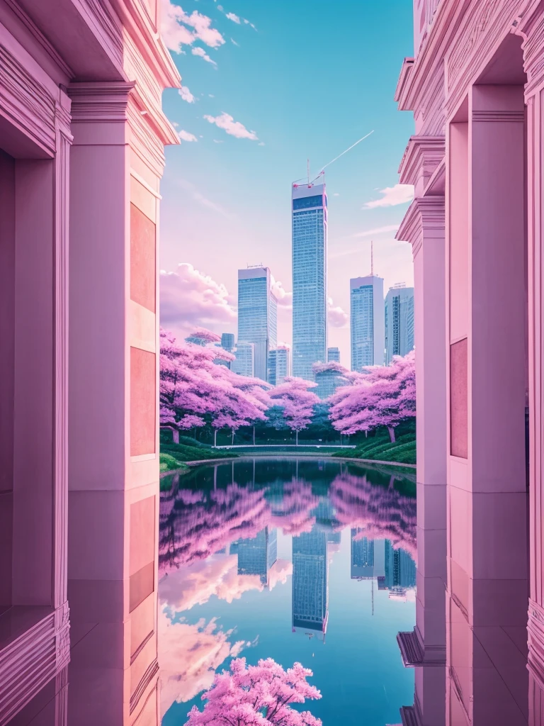 a pink vertical line at the center of the frame, anime background, detailed, scenery, serene