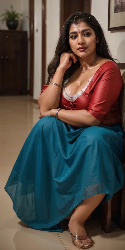 Day scene, full body photo of a plus sized 45 year old indian with a man from top view, (Masterpiece, Best Quality, High Resolution), office Background, (cum Splash on her breasts and nipples, cum Splash on her face, Splash of cum, cum Splash on her blouse, cum Splash on her eys), Sweet 25 year old South indian women sitting on her knees in a crowded party hall with a man, hour glass body red lips, silver colour silky gown, lightly makeup,ultra realistic, realistic, look at viewer (cinematic:1.3), intricate details,