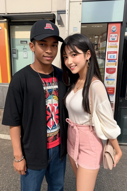Native black man and beautiful Japanese idol girl