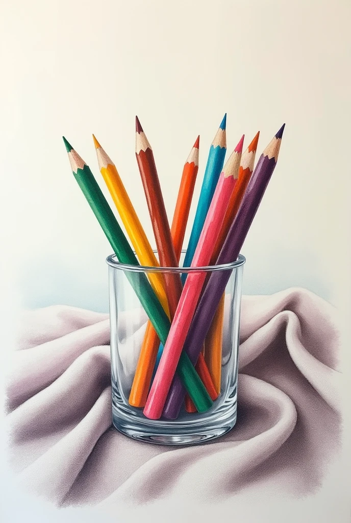 Glass cup pencil drawing on fabric