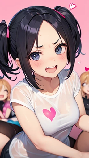 Orgy、tshirt、Wide forehead、Orgy、See-through、Orgy、pink、Orgy、smile、Get angry、Orgy、heart、short hair with twin tails、Long bangs