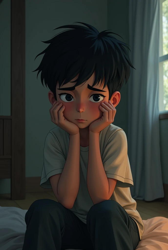 Middle class boy sad sitting