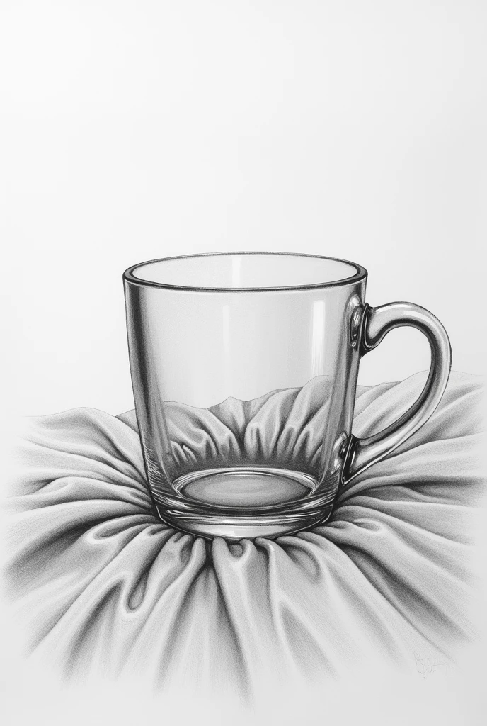 Glass cup pencil drawing on fabric