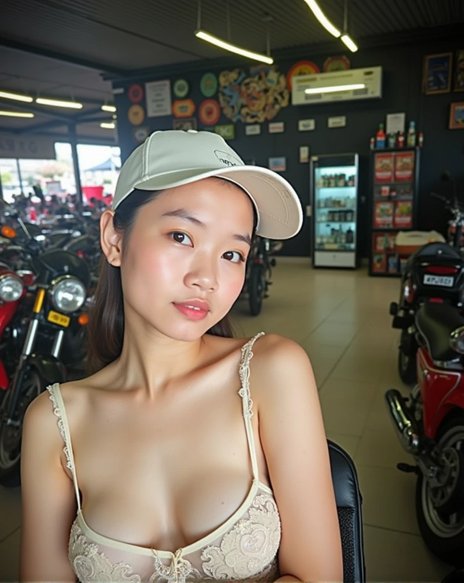 Beautiful Thai girl ware cap, clear skin, topless