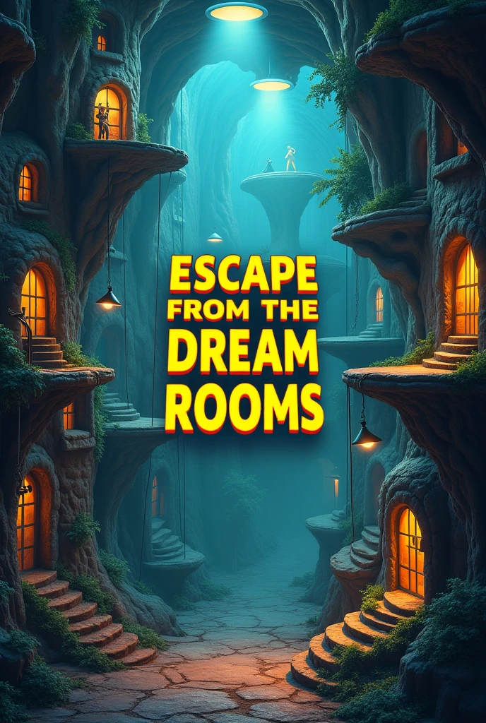 An escape room image, with the title Escape from the dream rooms in yellow and that is in the middle. De 1920x1080