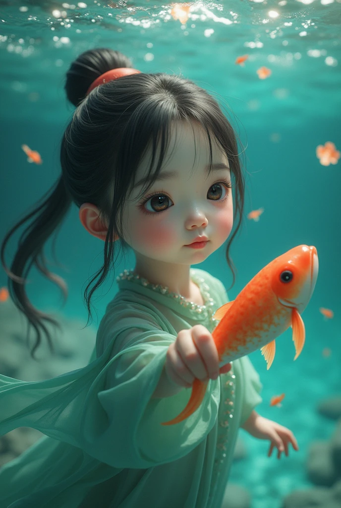 {high quality}, Octane Rendering, Ultra HD, Depth of written boundary, amazing, movie, ancient China, 1 girl, Cute Face, Lonely, Flying fish,