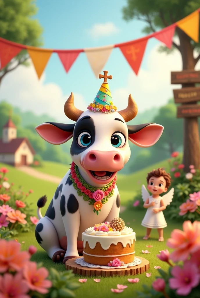 Decoration for Lola the cow's first birthday and boy's baptism