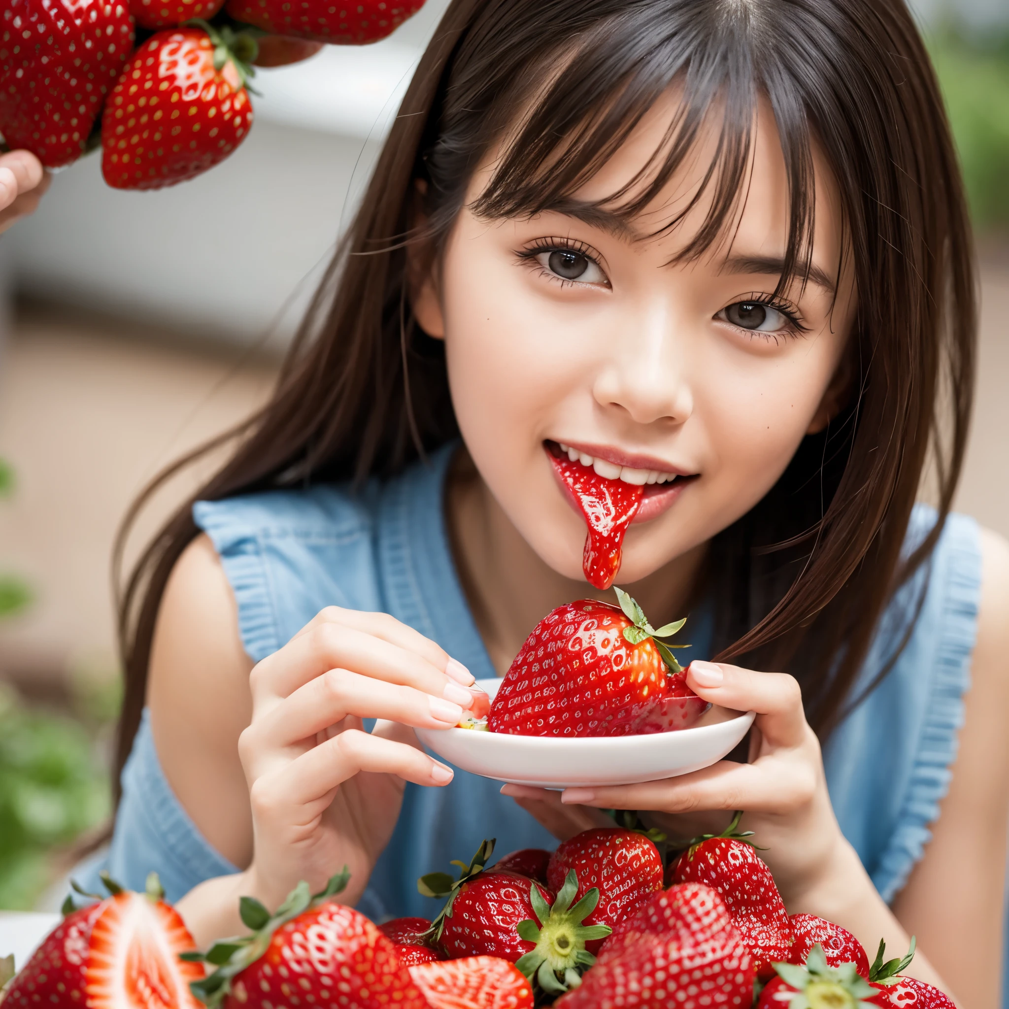Woman eating strawberries