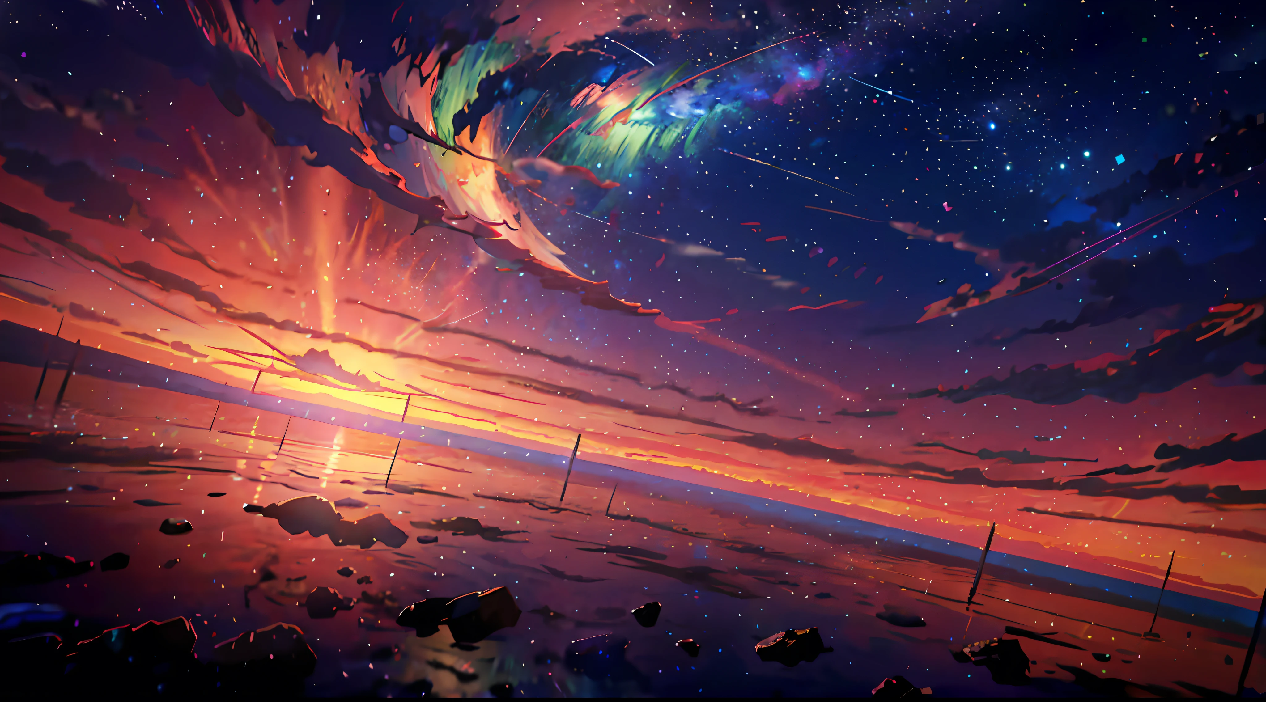 anime - style scene of a sunset with stars and planets, cosmic skies. by makoto shinkai, sunset on distant machine planet, magnificent background, anime sky, anime art wallpaper 4 k, anime art wallpaper 4k, 4k highly detailed digital art, anime art wallpaper 8 k, ross tran. scenic background, anime background art, anime wallpaper 4 k