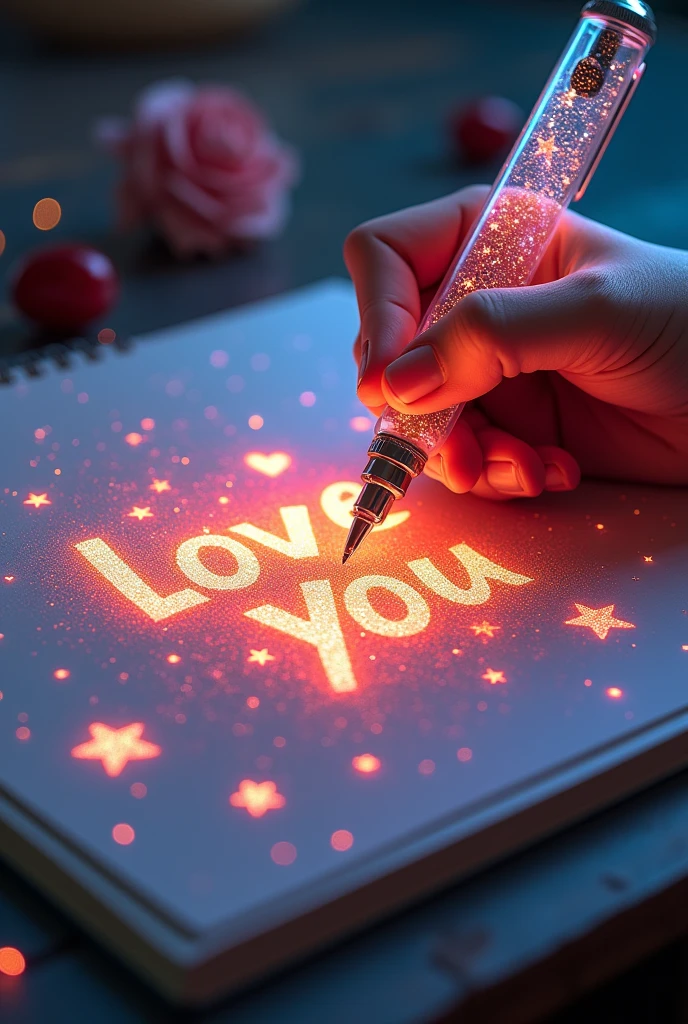 A bewitching, L&#39;16K hyper-realistic 3D illustration captures a magical moment of pure creativity. Un artiste talentueux esquisse magistralement un message sincère, "AYOUB-- SAMRI -- SOUKAYNA -- ADAM -- AYA -- Jimin -- V -- Jungkook. ", in a notebook. The text is composed of vibrant, étoiles de couleur sépia qui traversent en douceur tout le spectre. La main de l&#39;artiste, tenant un stylo transparent rempli d&#39;radiant stars, is superbly detailed, symbolisant une créativité et une imagination sans limites. L&#39;arrière-plan est un décor de carnet de croquis en trois dimensions avec des éléments dispersés partout, adding depth and dimension to this captivating, gameffiti-inspired scene. L&#39;illustration rayonne d&#39;energy, movement, et des couleurs vibrantes, which makes it a true work of&#39;art that celebrates creativity and&#39;imagination., game, cinematic, vibrant, gameffiti, paint, typogamephy, produit, illustration, photo, 3d rendering, vogue, Dark fantasy