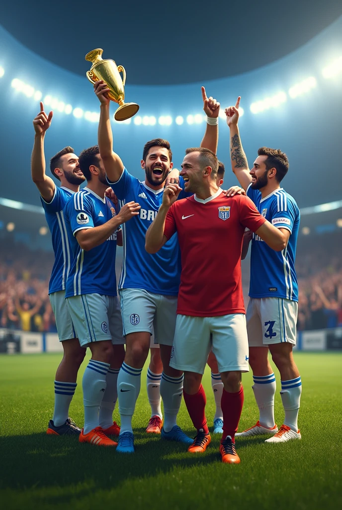 Draw me the Maccabi Tel Aviv soccer players winning the championship and celebrating, and very happyThen a fan dressed in a red shirt and ,white pants shot one of the Maccabi Tel Aviv players