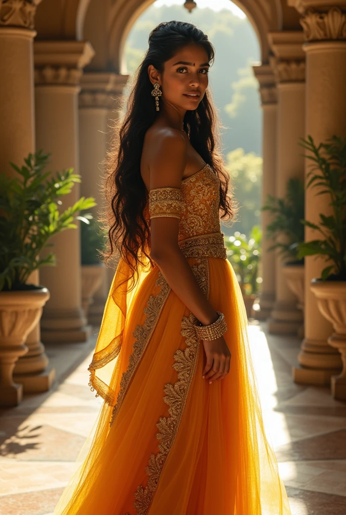 Princess Her mother is sri lankan queen and father is italian king create blend of sinhala and italian beauty girl , full body photo