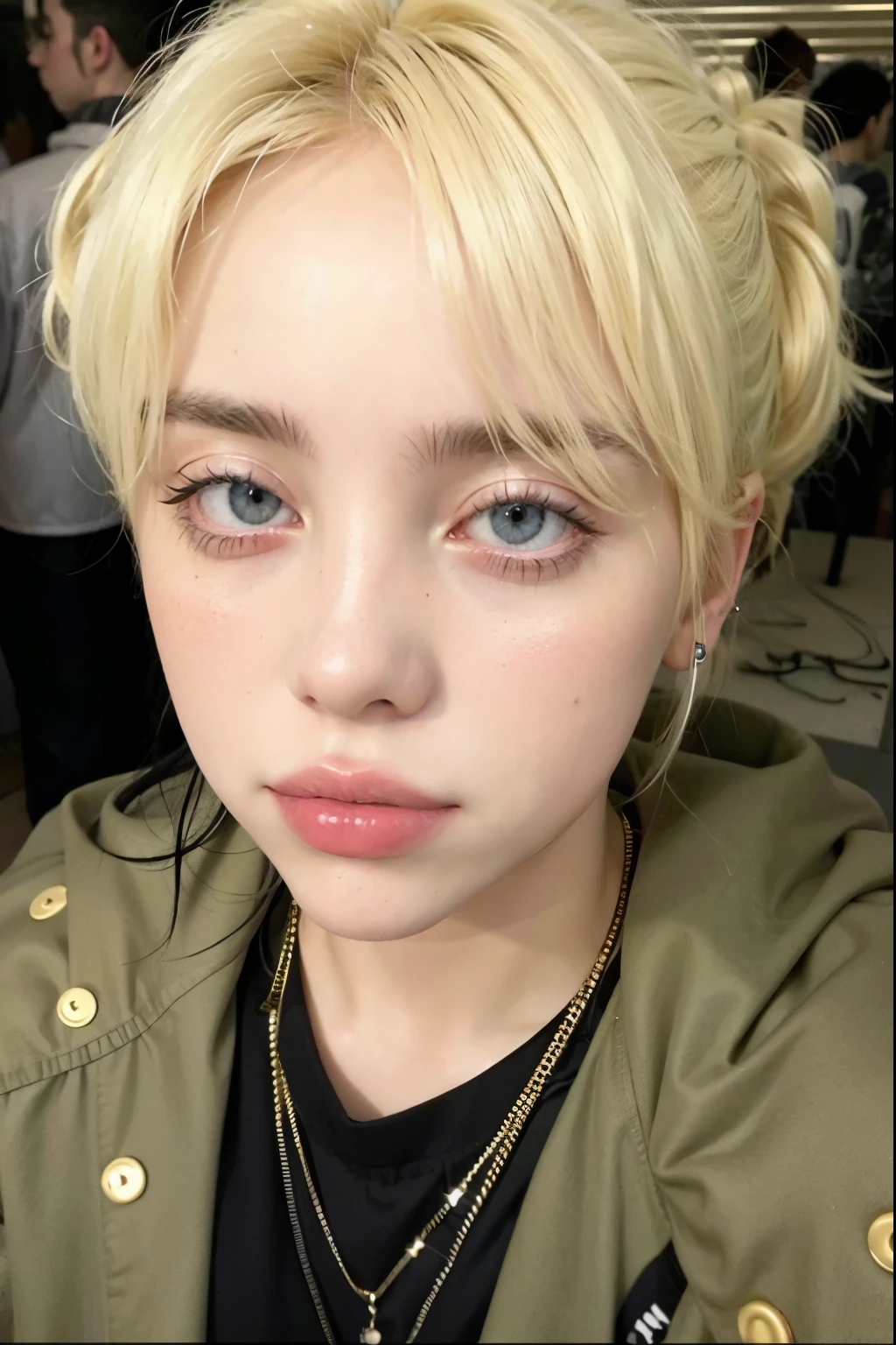 blonde woman with long hair and piercings posing for a photo, with black long hair, with long black hair, perfect white haired girl, ava max, tifa lockhart with black hair, pale porcelain white skin, anime girl in real life, with black hair, extremely black hair, very black hair, with long black hair, her hair is black