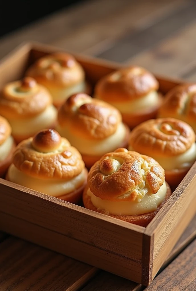 8 pieces of cream puff in a brown box