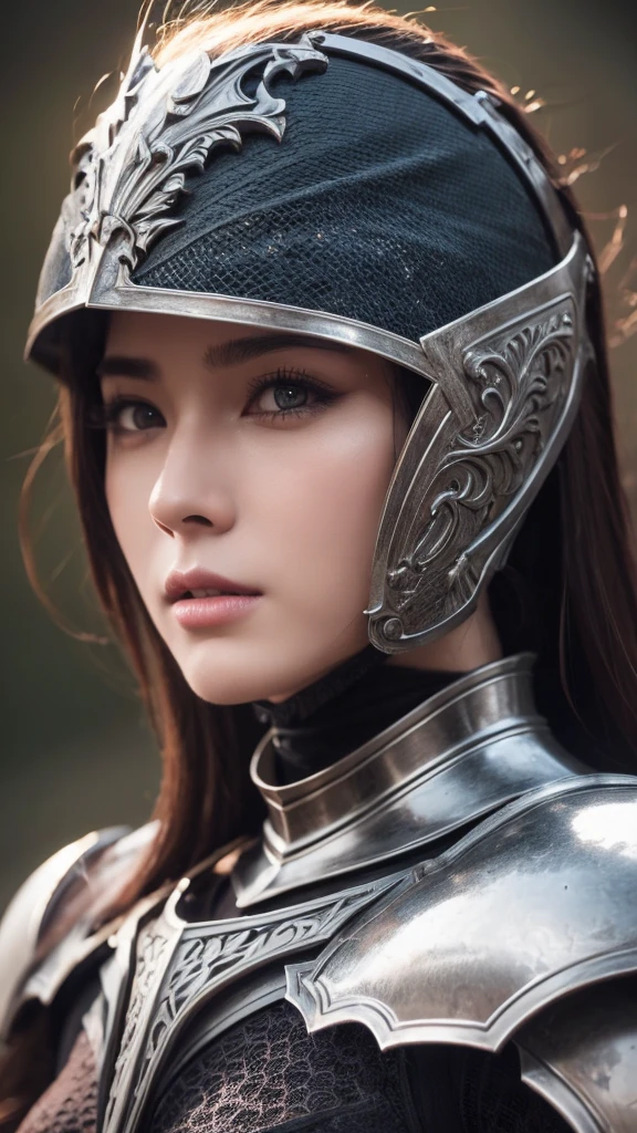 beautiful detailed eyes, beautiful detailed lips, extremely detailed eyes and face, long eyelashes, 1 girl, heavily armored warrior woman, sexy armor, leading an army of thousands, medieval fantasy, epic battle scene, dark fantasy, dramatic lighting, cinematic, epic scale, highly detailed, intricate armor design, striking pose, powerful expression, moody colors, dramatic shadows, volumetric lighting, photorealistic, 8k, high resolution, hyper detailed, masterpiece