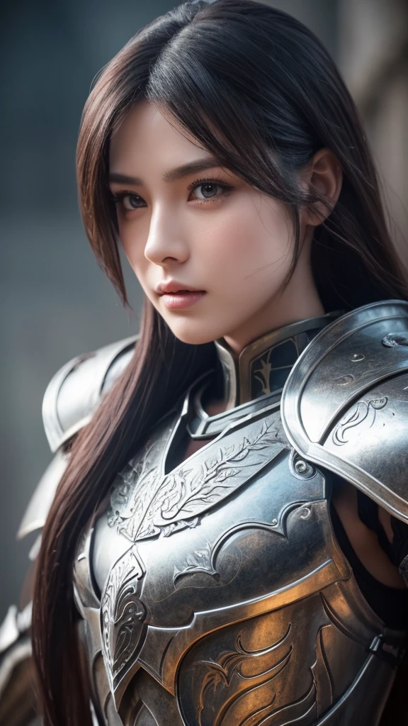 beautiful detailed eyes, beautiful detailed lips, extremely detailed eyes and face, long eyelashes, 1 girl, heavily armored warrior woman, sexy armor, leading an army of thousands, medieval fantasy, epic battle scene, dark fantasy, dramatic lighting, cinematic, epic scale, highly detailed, intricate armor design, striking pose, powerful expression, moody colors, dramatic shadows, volumetric lighting, photorealistic, 8k, high resolution, hyper detailed, masterpiece