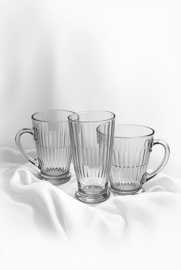 Glass cups pencil drawing on fabric