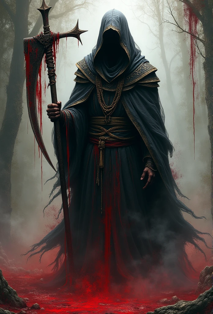 Reaper in，scyscraper，cross of dark lord, king of angmar, touch of death, Taoist robes，cultivating immortals，water ink，from the abys，self-assured，Fairy wind road bone，Blood flows in the background