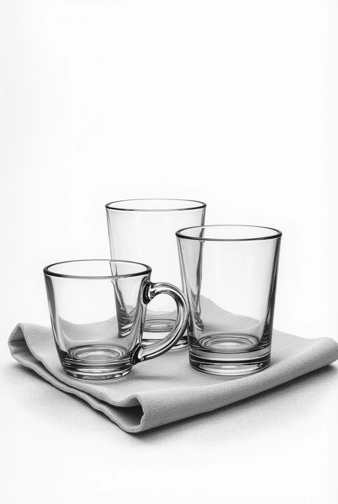 Glass cups pencil drawing on fabric