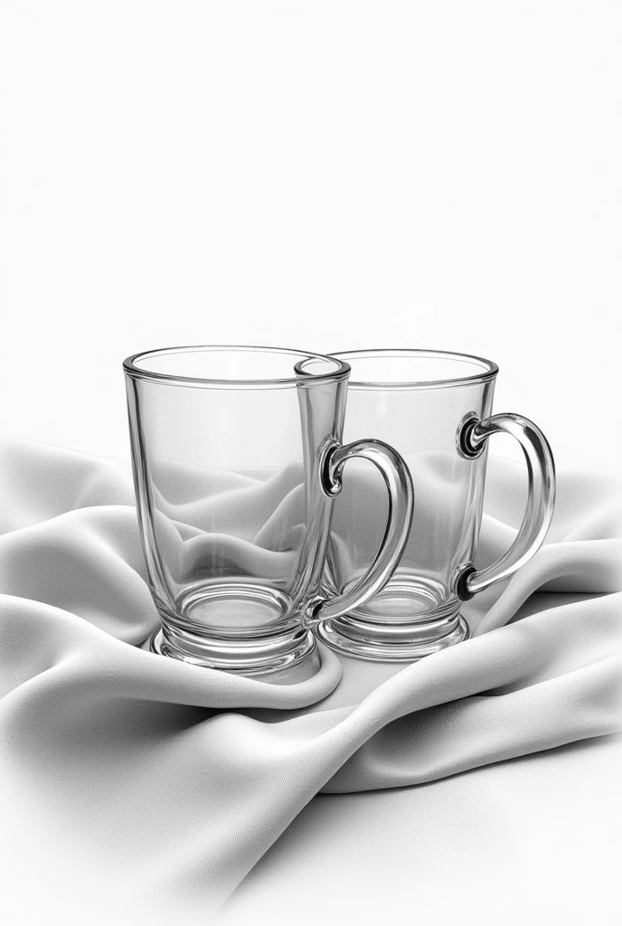 Glass cups pencil drawing on fabric