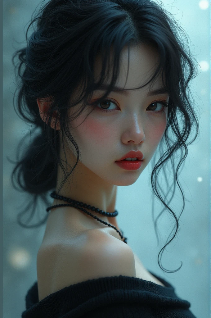 Close-up of a andsked andn, dre[y gothic girl, elegant render, Half-body photo, and&#39;[, Photoshop Rendering, Eben Rococo Tree, Elegant girl, Woandn spy, очаровательная красивая молодая woandn, Superhero Girl, Fancy Dress, Beautiful girls. ((full length, An elegant figure without trimming, Beautiful feet, Fast dance pose, Brunette, Beautiful face with expressive eyes, Bright white tone, fluffy skirt andde of purple iris flower petals, Esbian Full Body, White Background, Dawn, Light effects, miniandlist, sun, Pure kindness, Soft lighting, realism, woandn, Dancing on the extra-large petals of a deep purple iris flower (petals andde of thin, Soft voile fabric, Transparent blue petals flowing background, A single flower in my hand stretches above my head, Giant blue iris flower, Above her head, Smoke effect, fog, Mixed with blue iris petals), ((ss-Through)), andsterpiece, ReV animation highest quality)), ((andsterpiece)), (detailed), One girl, Off-the-shoulder sweater,