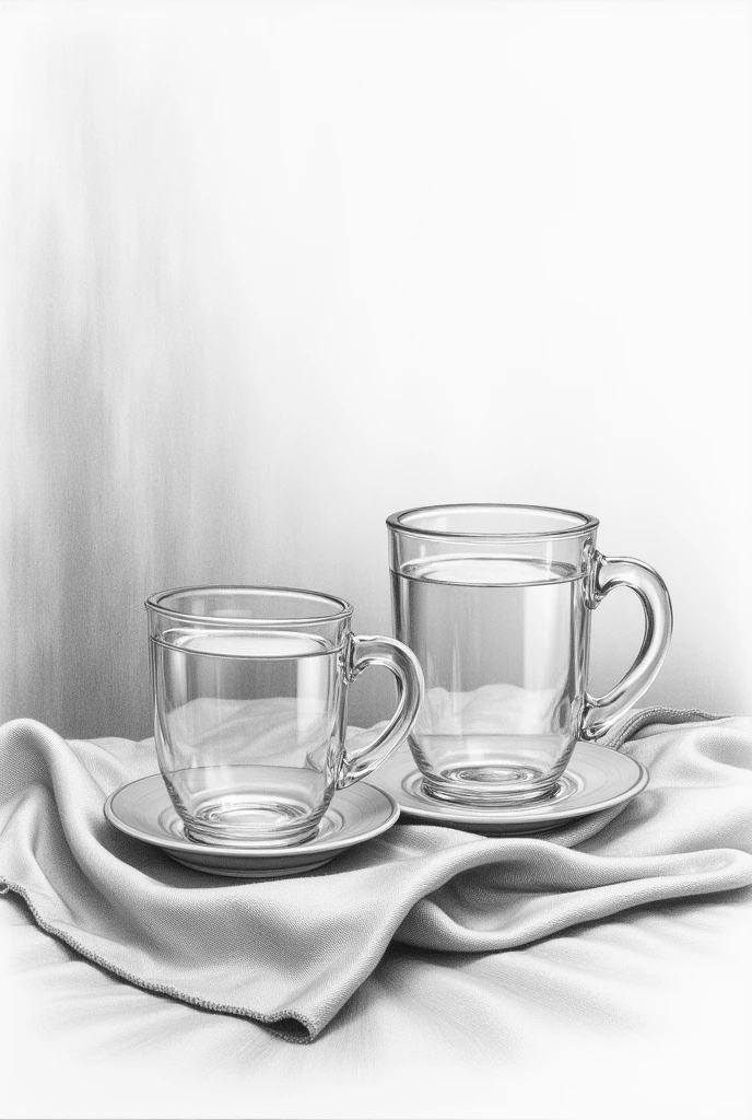Glass cups pencil drawing on fabric