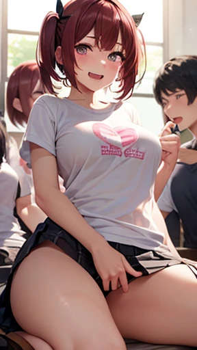 Orgy、tshirt、Wide forehead、Orgy、See-through、Orgy、pink、Orgy、smile、Get angry、Orgy、heart、short hair with twin tails、Long bangs、Orgy、skirt、Armlock