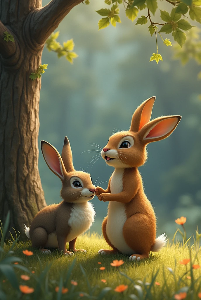The brown rabbit lives with the wolf.