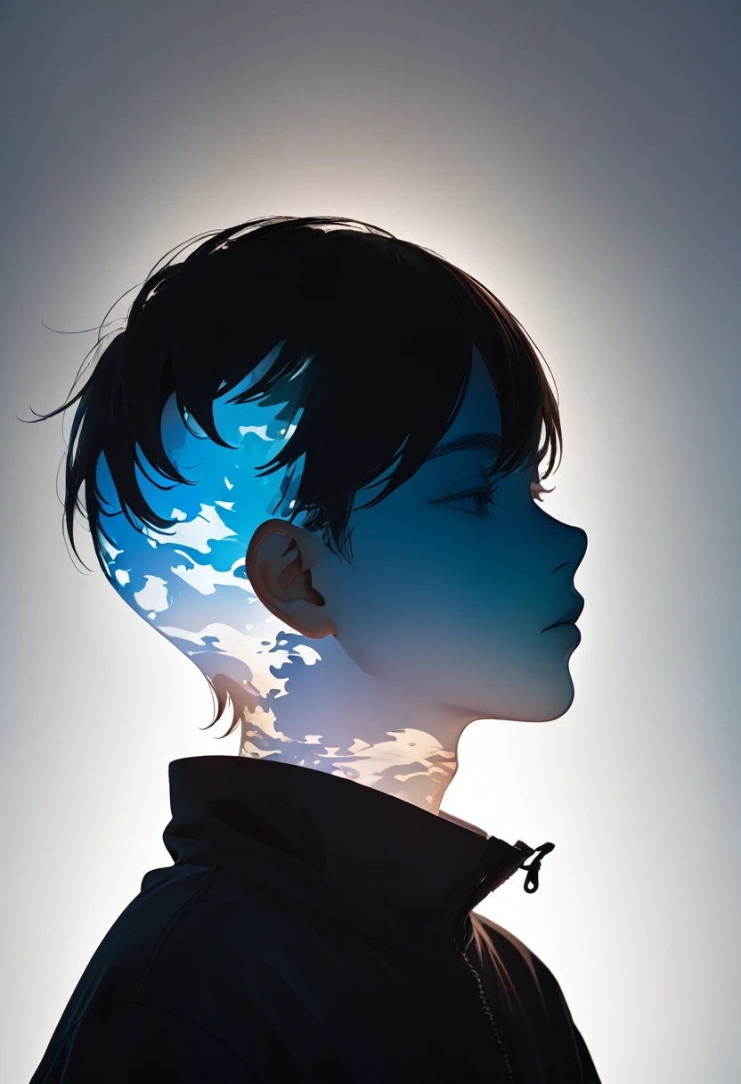 

"A young boy silhouette visible, no facial features, face obscured by semi-transparent digital art"


