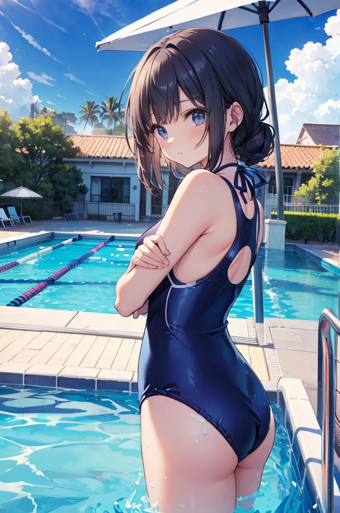 School (((blue Swimsuit))), solo, girl, pool