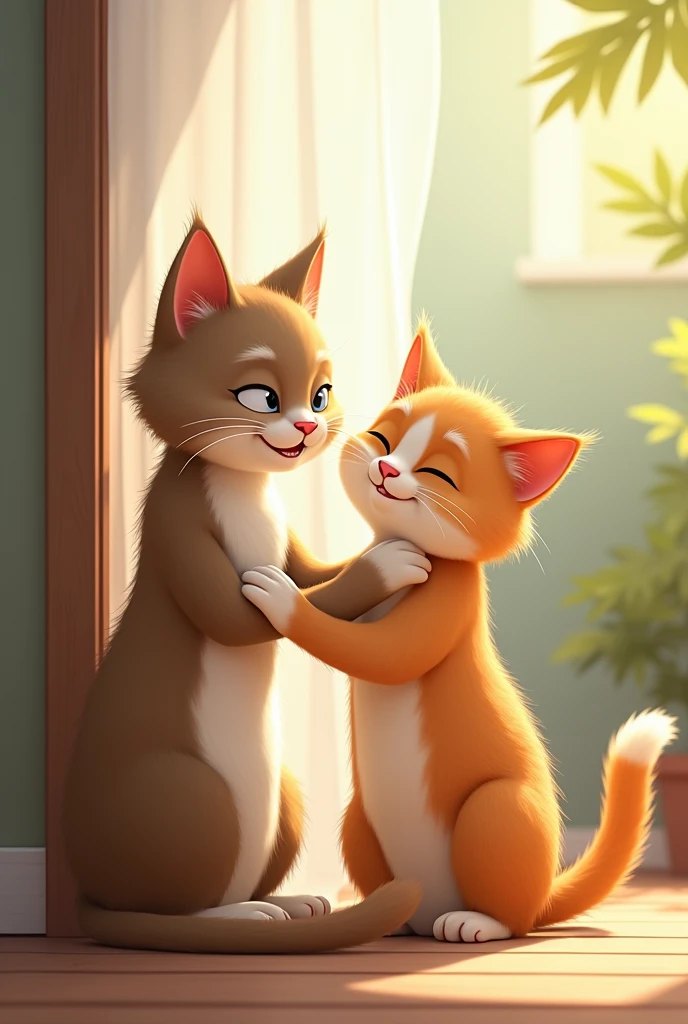 Female cat teaching male cat to smile