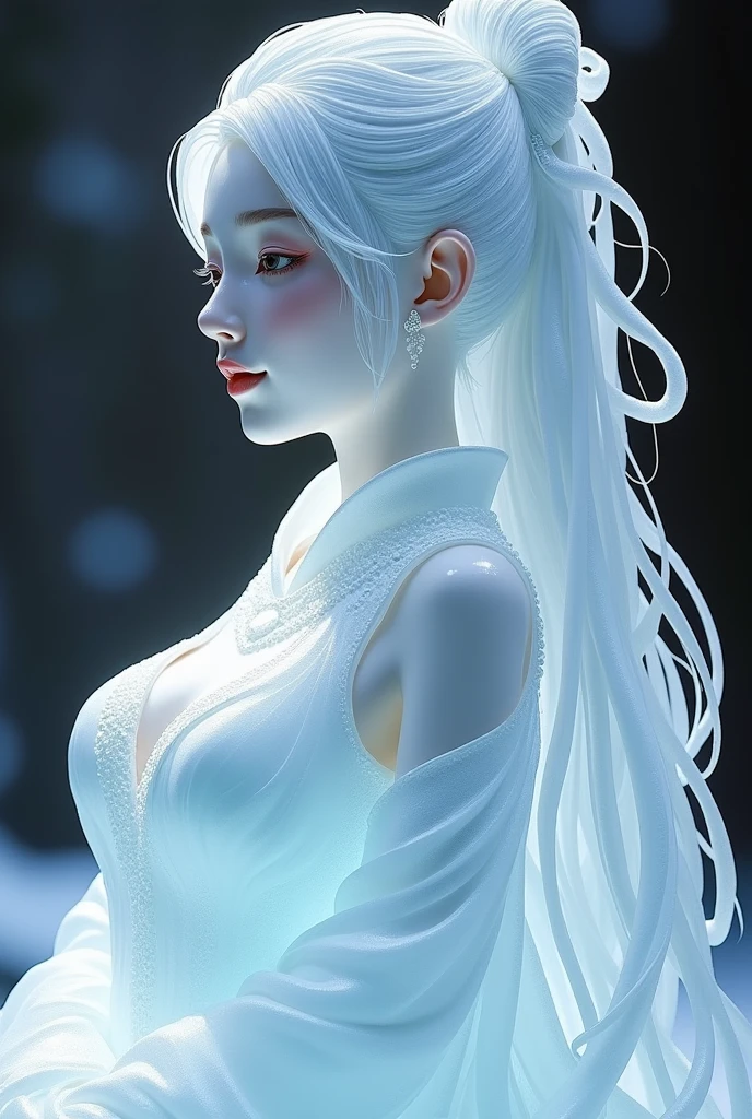 (ice - carving:1.4),Movie Angle,(Fan Bingbing, ice sculpture girl,Anatomically correct,full bodyesbian,Masterpiece ice sculpture camellia,Representative work Hanfu,Smile,sexy,full body arts,traditional arts,erotic arts,Queen arts,Amazing body arts,Amazing hear style, Amazing girl arts)