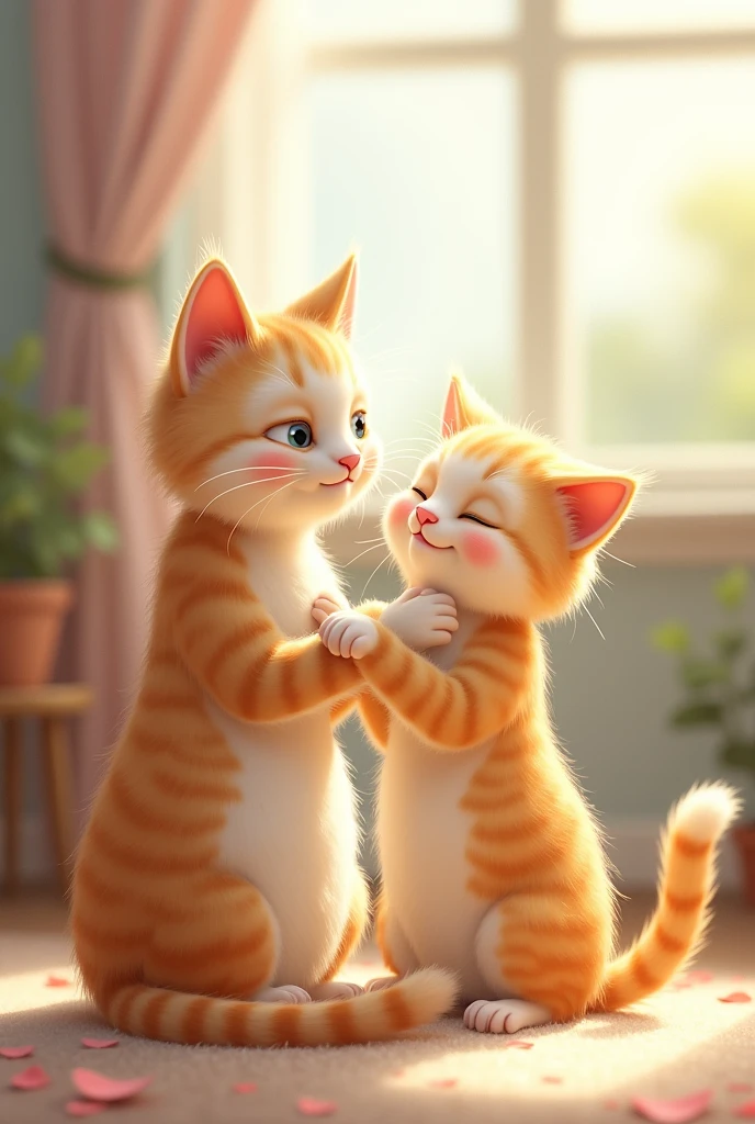 Female cat teaching male cat to smile
