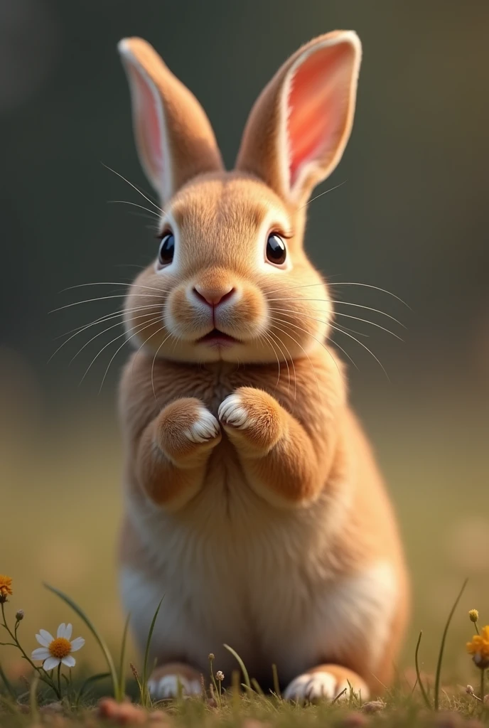 The brown rabbit is crying.

