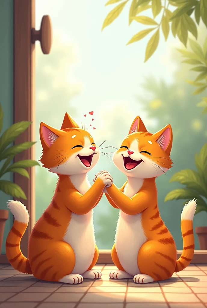 Female cat teaching male cat to laugh
