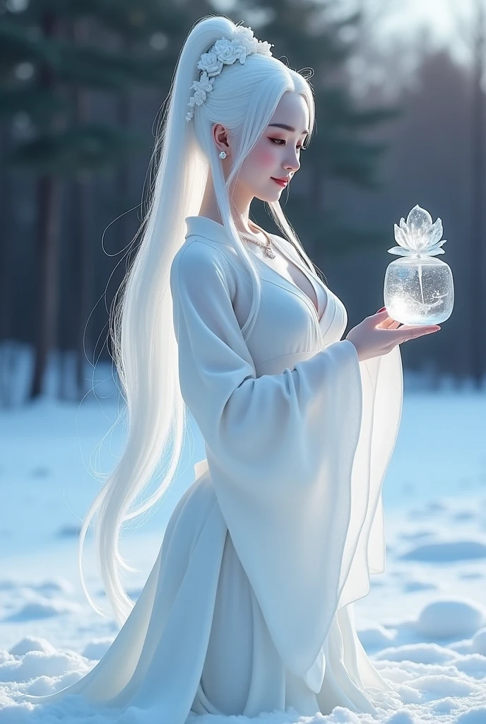 (ice - carving:1.4),Movie Angle,(Fan Bingbing,  ice sculpture girl,Anatomically correct,full bodyesbian,Masterpiece ice sculpture camellia,Representative work Hanfu,Smile,sexy,full body arts,traditional arts)