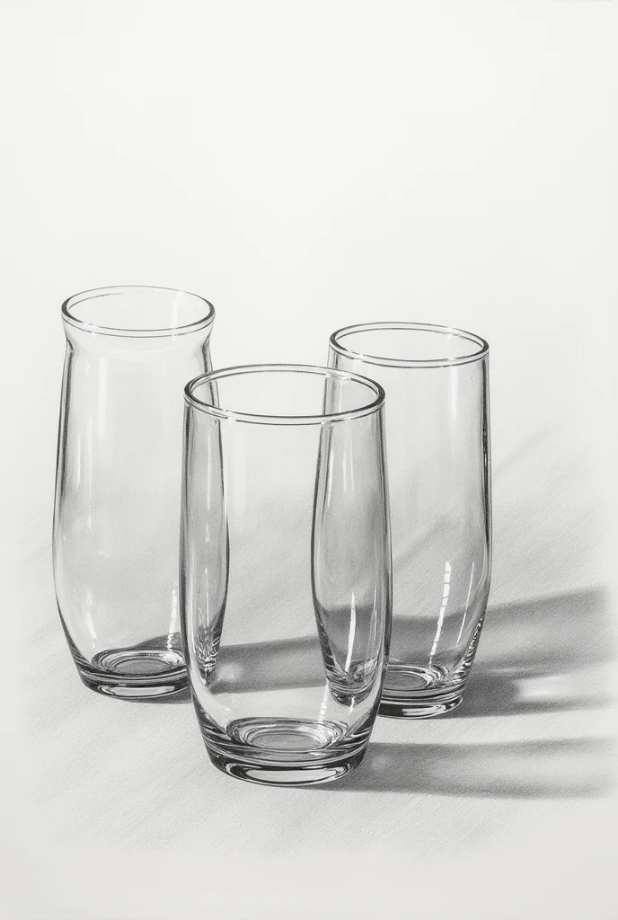 Glass cups pencil drawing on fabric