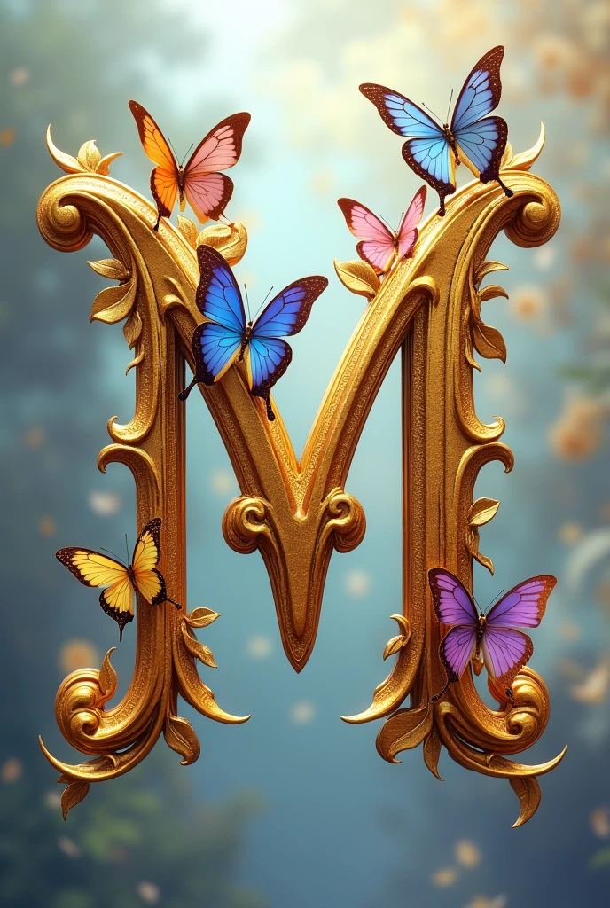 Gold letter m with butterflies 

