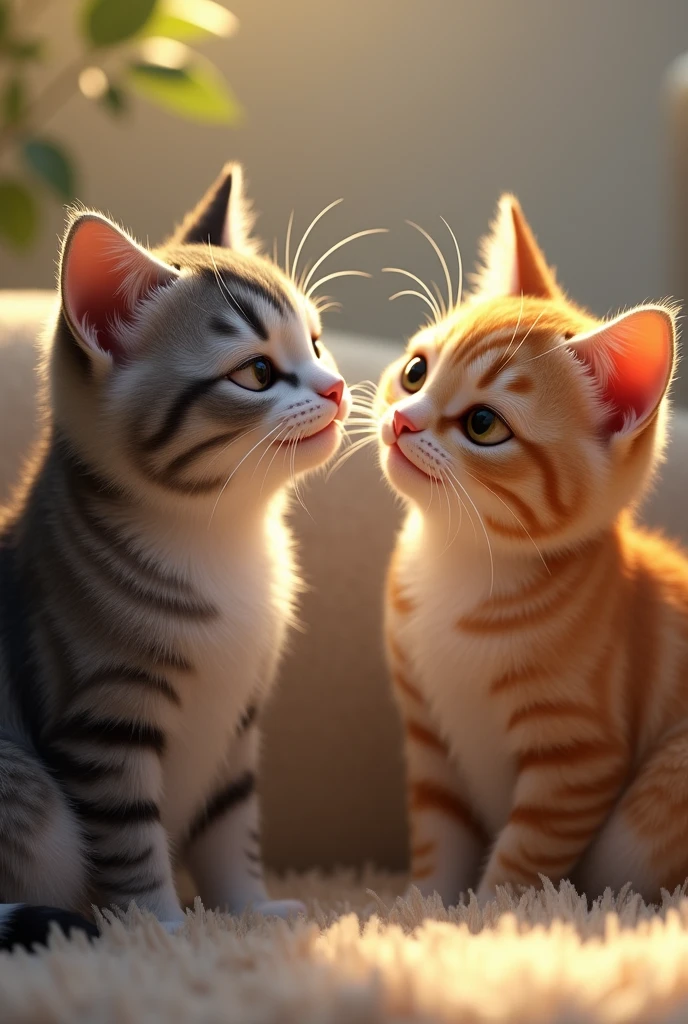 Female cat teaching male cat to smile realistic
