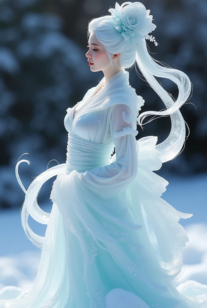 (ice - carving:1.4),Movie Angle,(Fan Bingbing, ice sculpture girl,Anatomically correct,full bodyesbian,Masterpiece ice sculpture camellia,Representative work Hanfu,Smile,sexy,full body arts,traditional arts,erotic arts,Queen arts,Amazing body arts,Amazing hear style,traditional japanese girls)