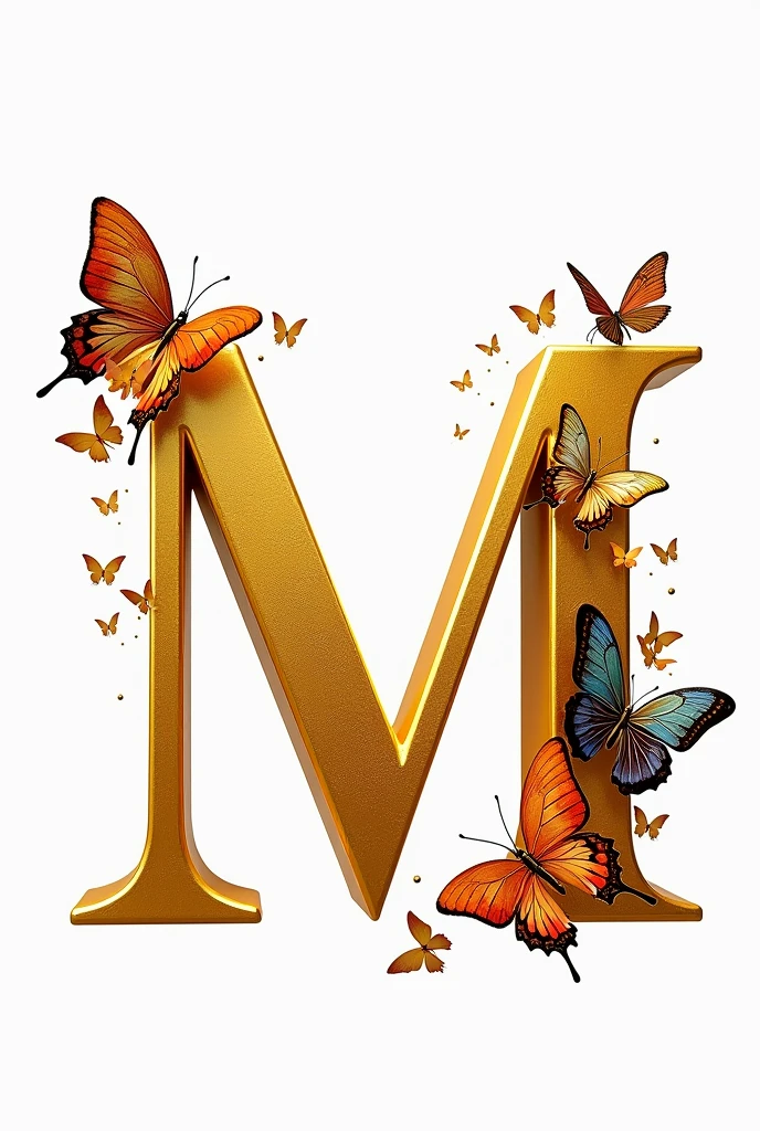 Letter m gold with butterflies png