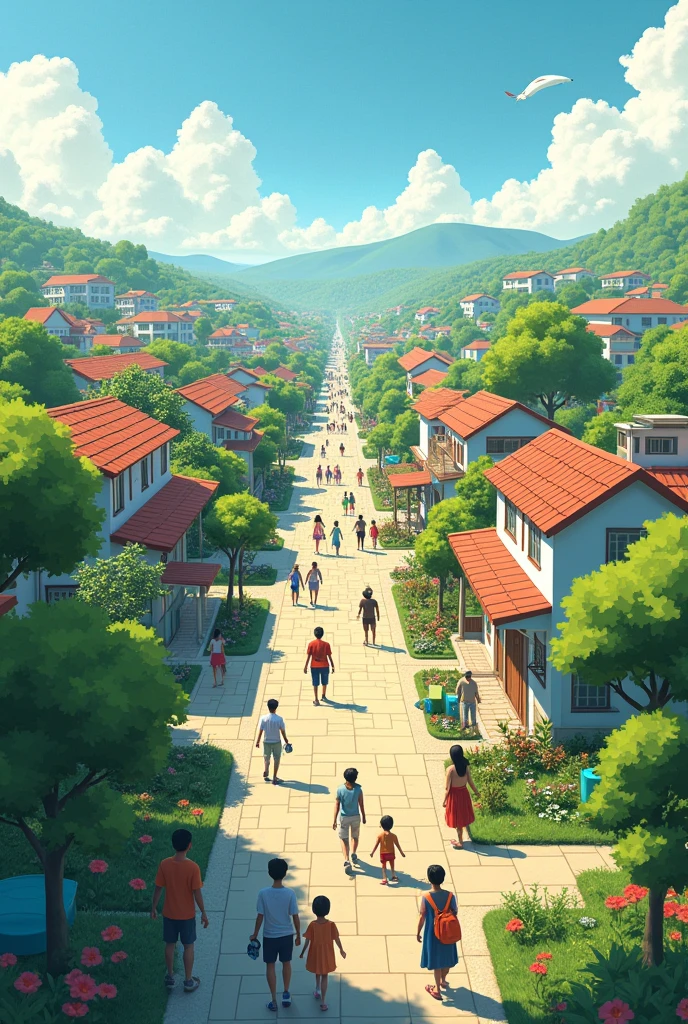 Healthy community with top view and 3 point perspective 