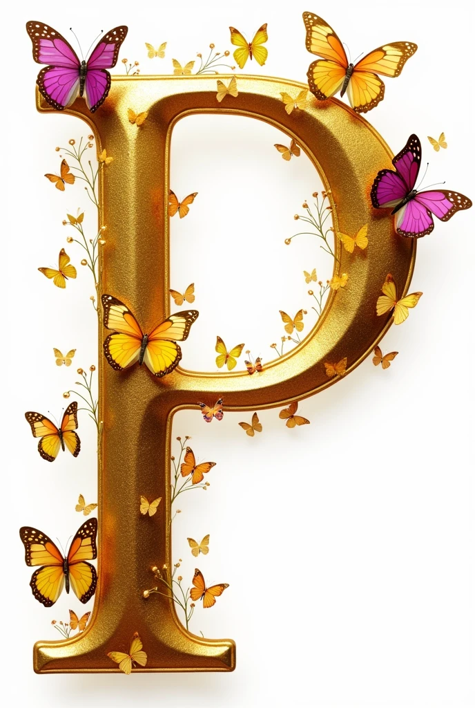 Gold p letter with butterflies png