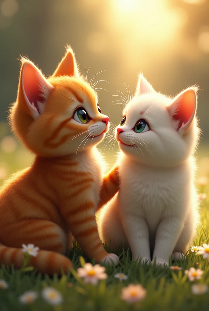 Male cat seeing female cat emotionally and very happy